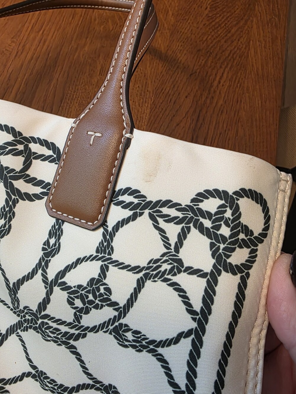 Tory Burch Ella Small Printed Tote Bag Ivory Abstract Rope - Picture 6 of 9